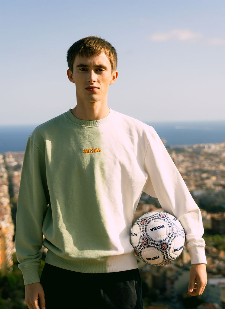 Model wearing Meyba Football Cold Dye Sweatshirt