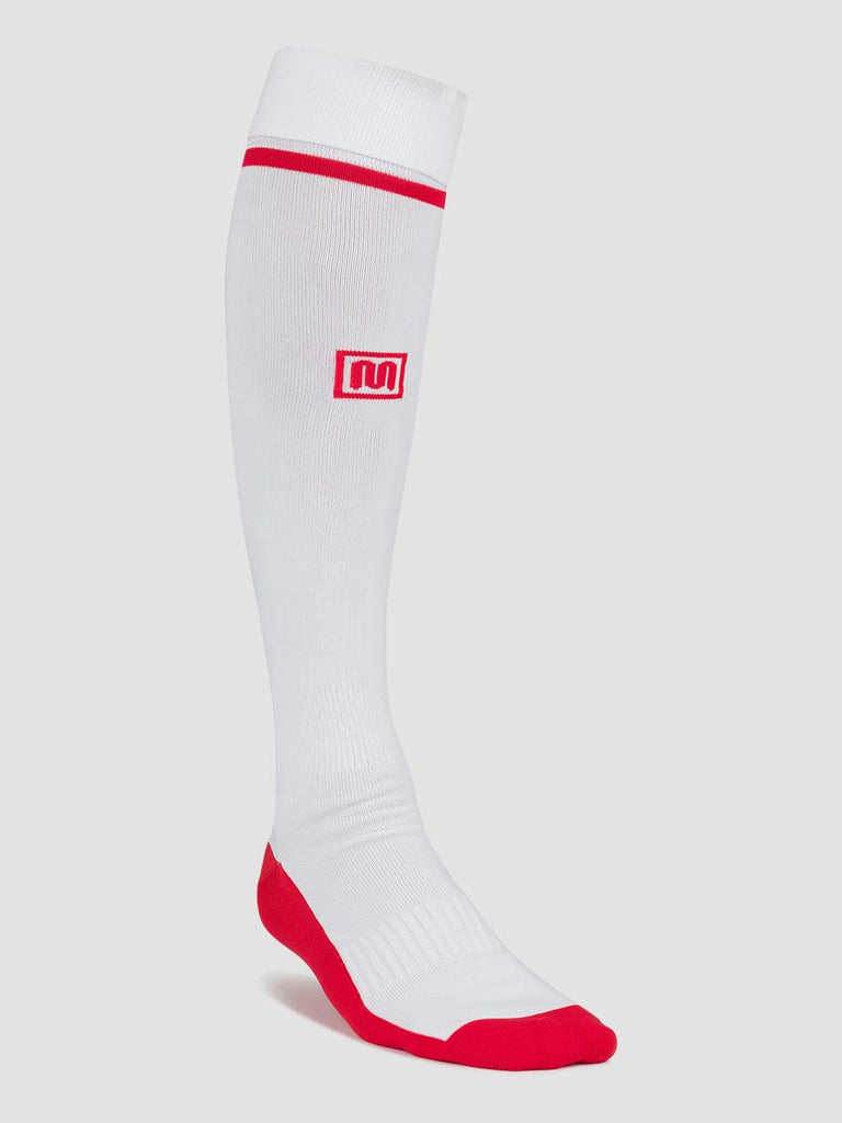 Meyba Men's White & Red Players Football Socks - front angle