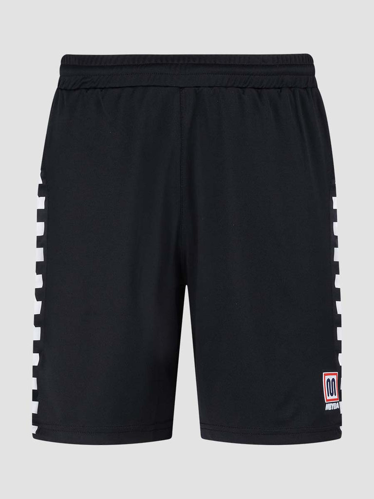 Black Men's Football Training Shorts with white pattern down leg - front angle