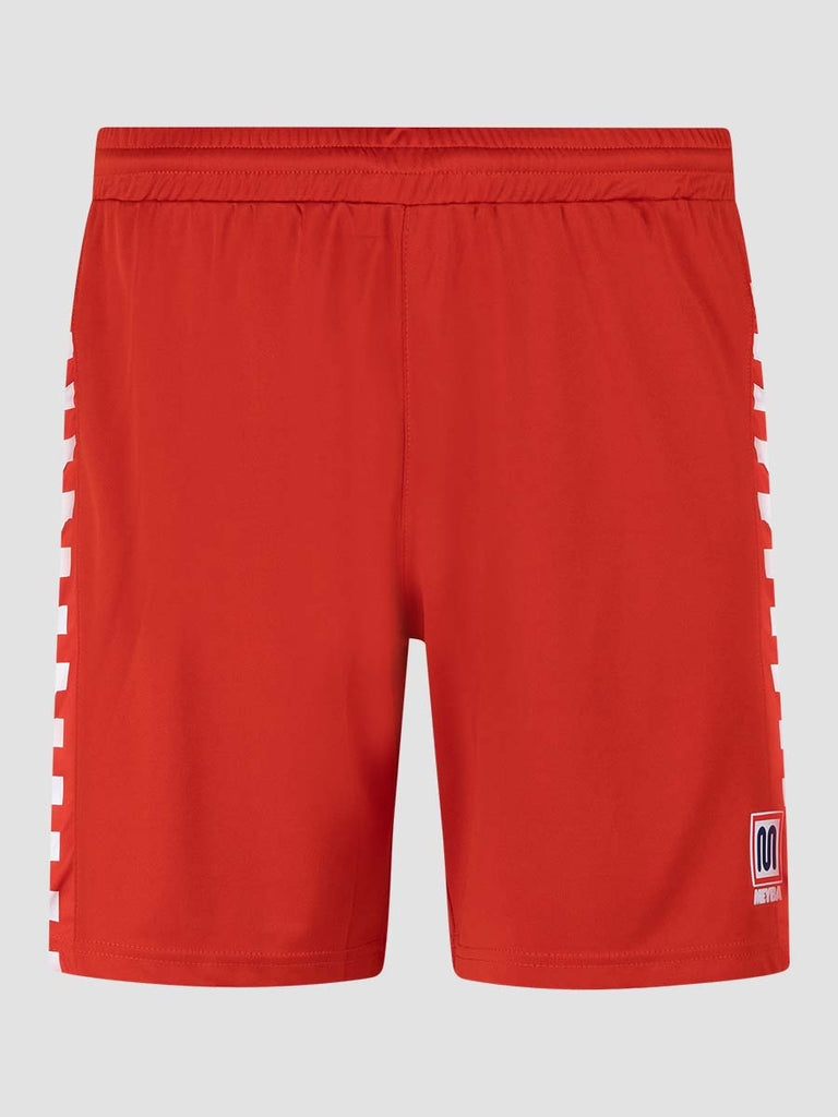 Red Men's Football Training Shorts with white pattern down leg - front angle